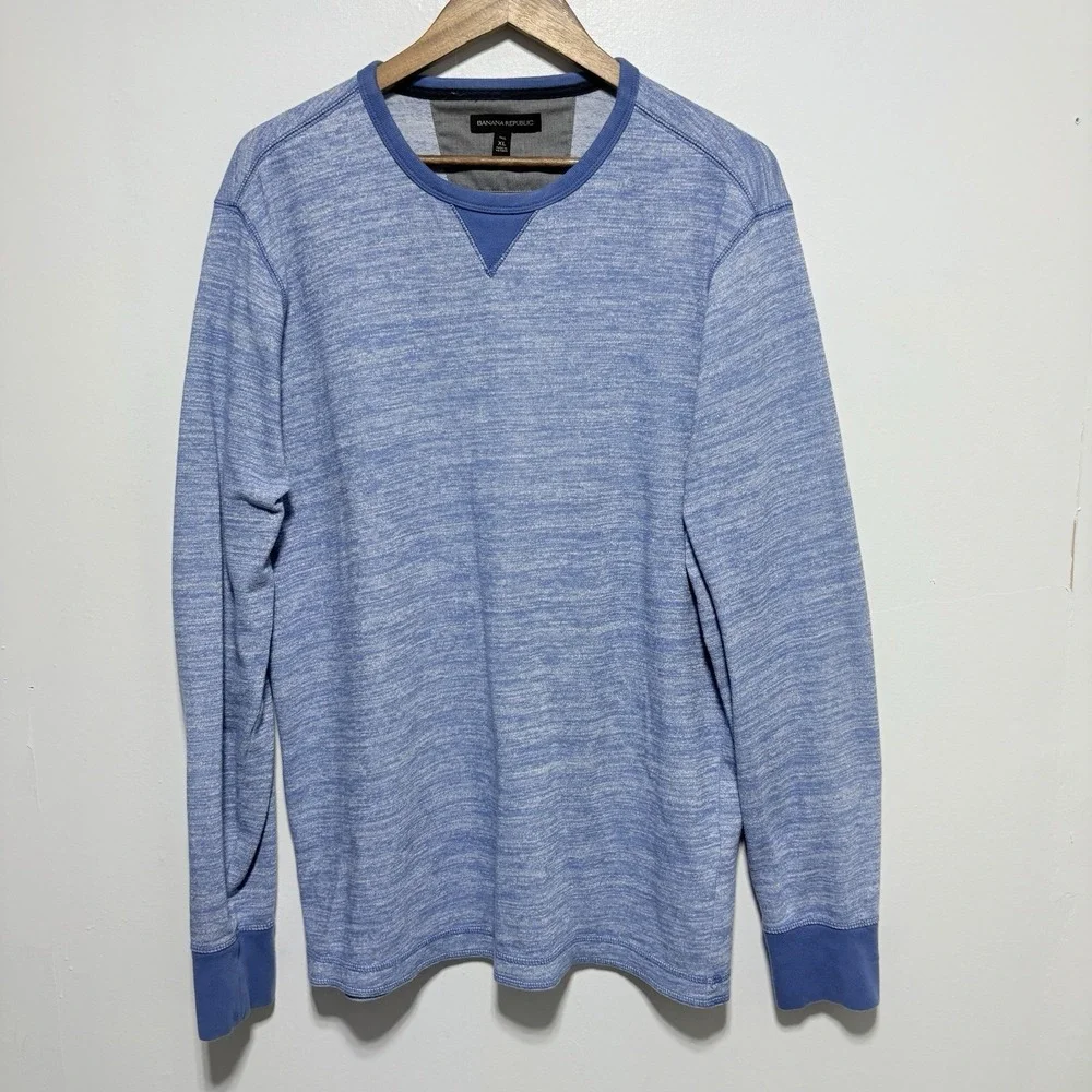 Banana Republic Shirt Mens XL Tall Heathered Blue Crewneck Long Sleeve Preppy
